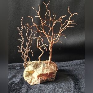 Handmade Copper Wire Tree Sculpture on Beautiful Rock